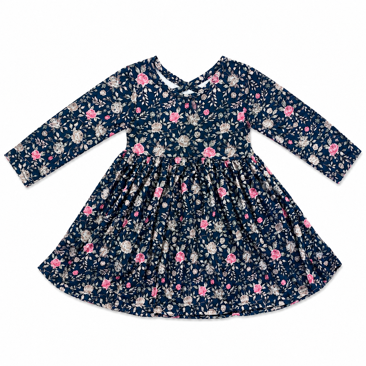 Navy Floral LS Twirl Dress