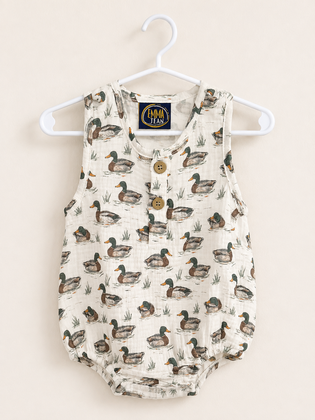 Mallard Duck Sleeveless Muslin Romper