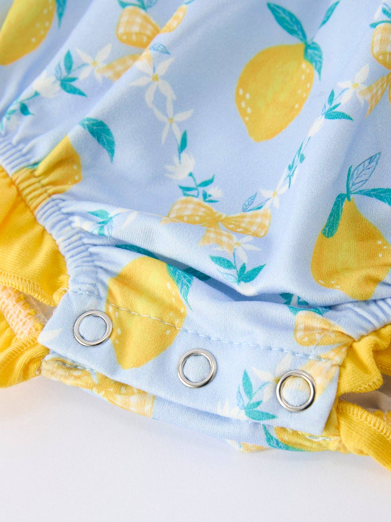 Lemon Floral Print Girl Sleeveless Ruffle Romper