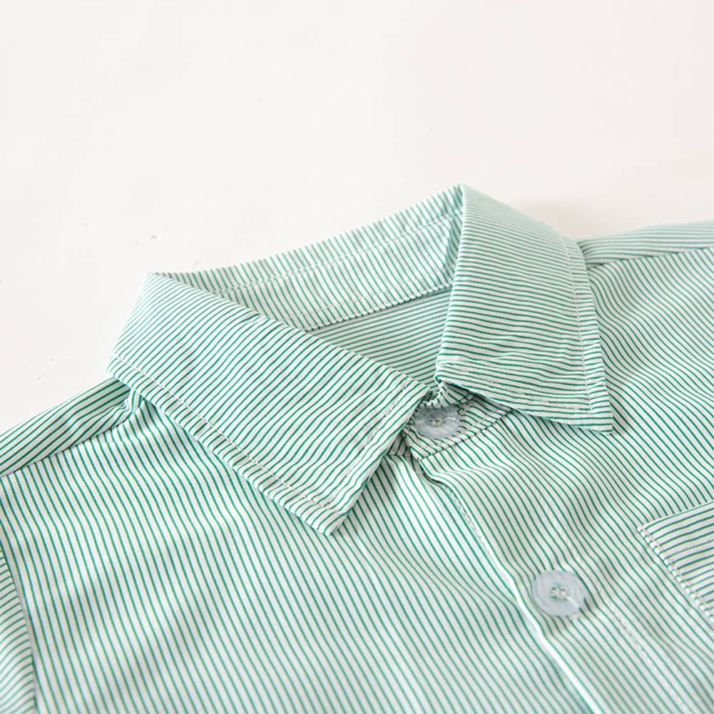 Button-Down Short-Sleeve Dress Shirt: Green Stripe