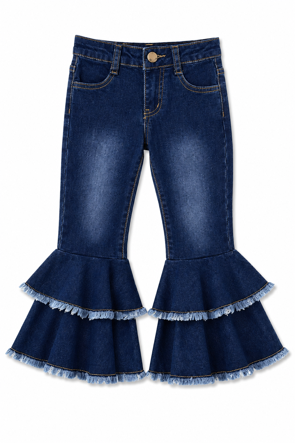 Tiered Double Ruffle Bell Bottoms: Dark