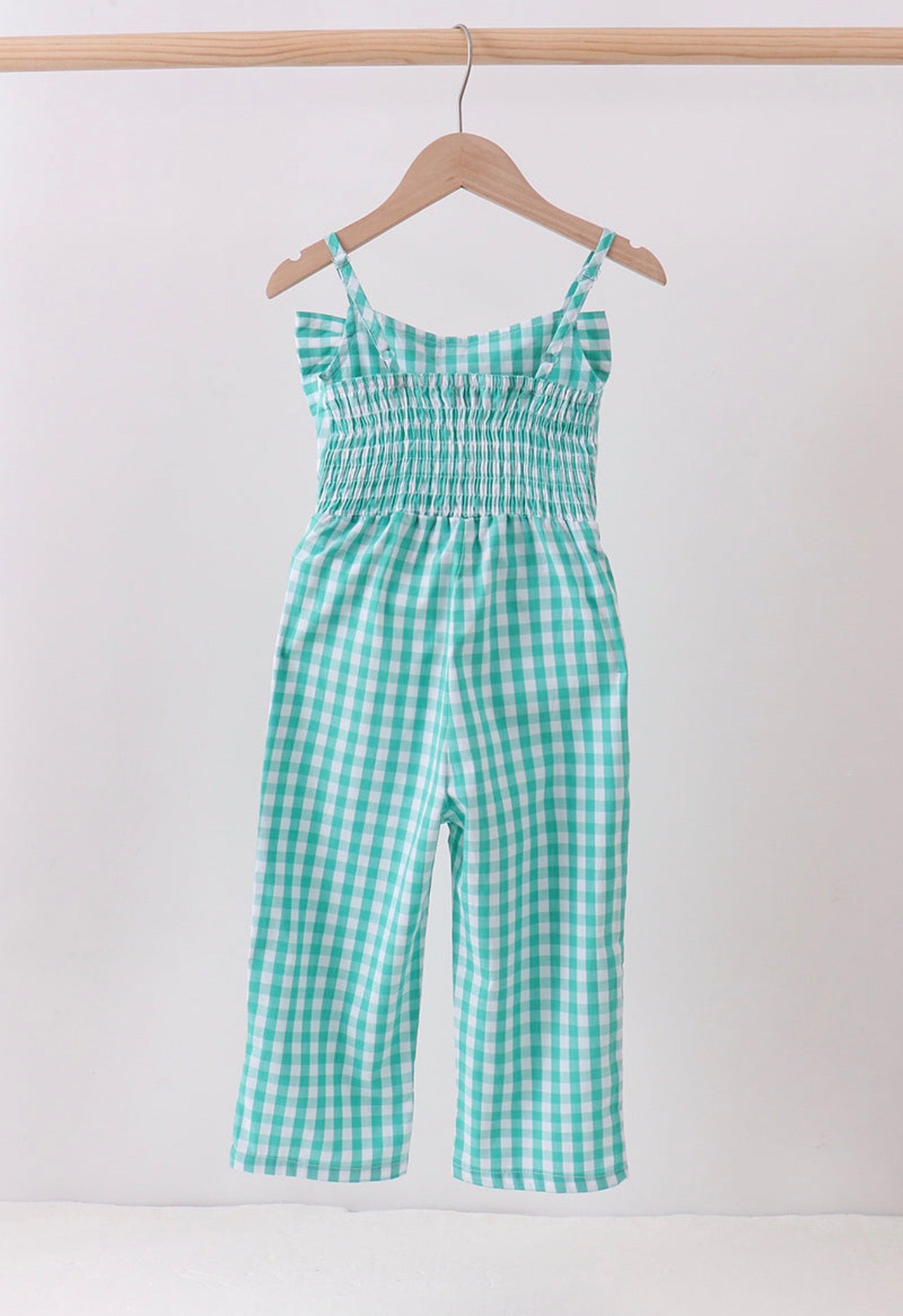 Green Bow Gingham Jumpsuit