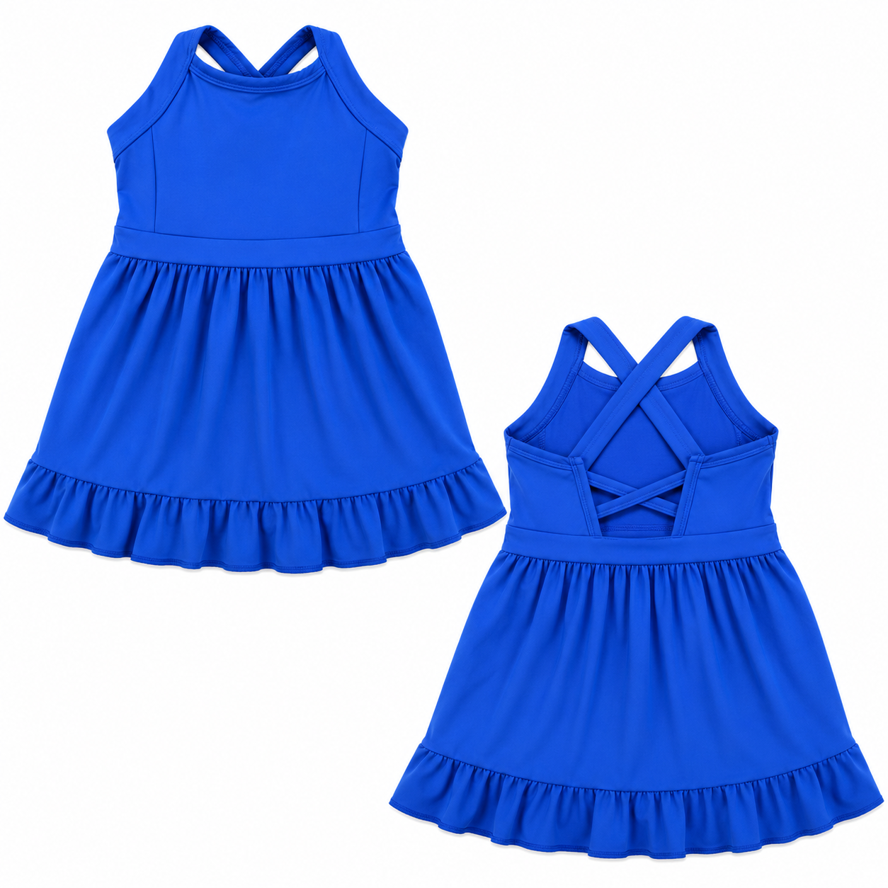 Athletic Ruffle Dress-Blue