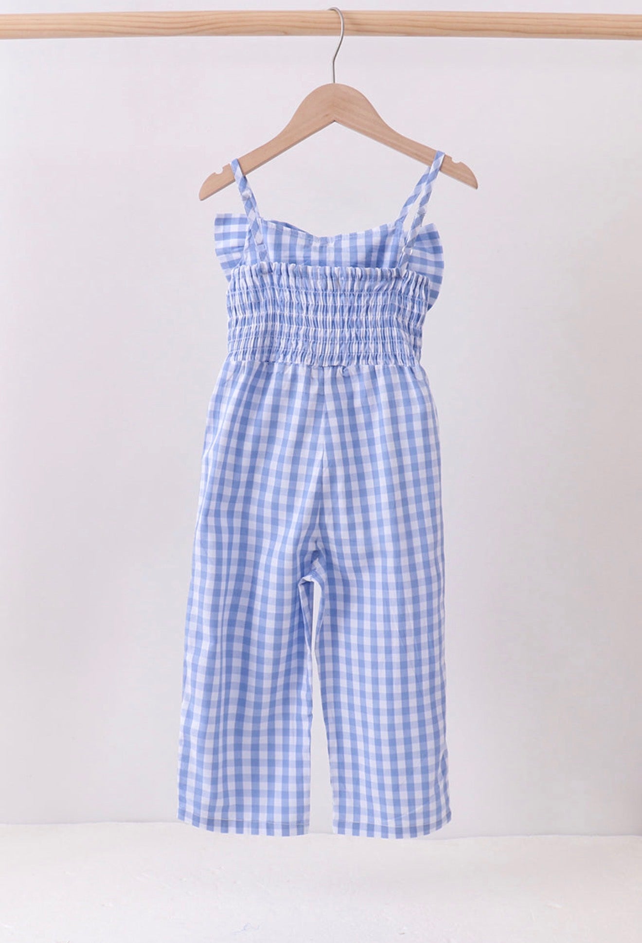 Blue Bow Gingham Jumpsuit