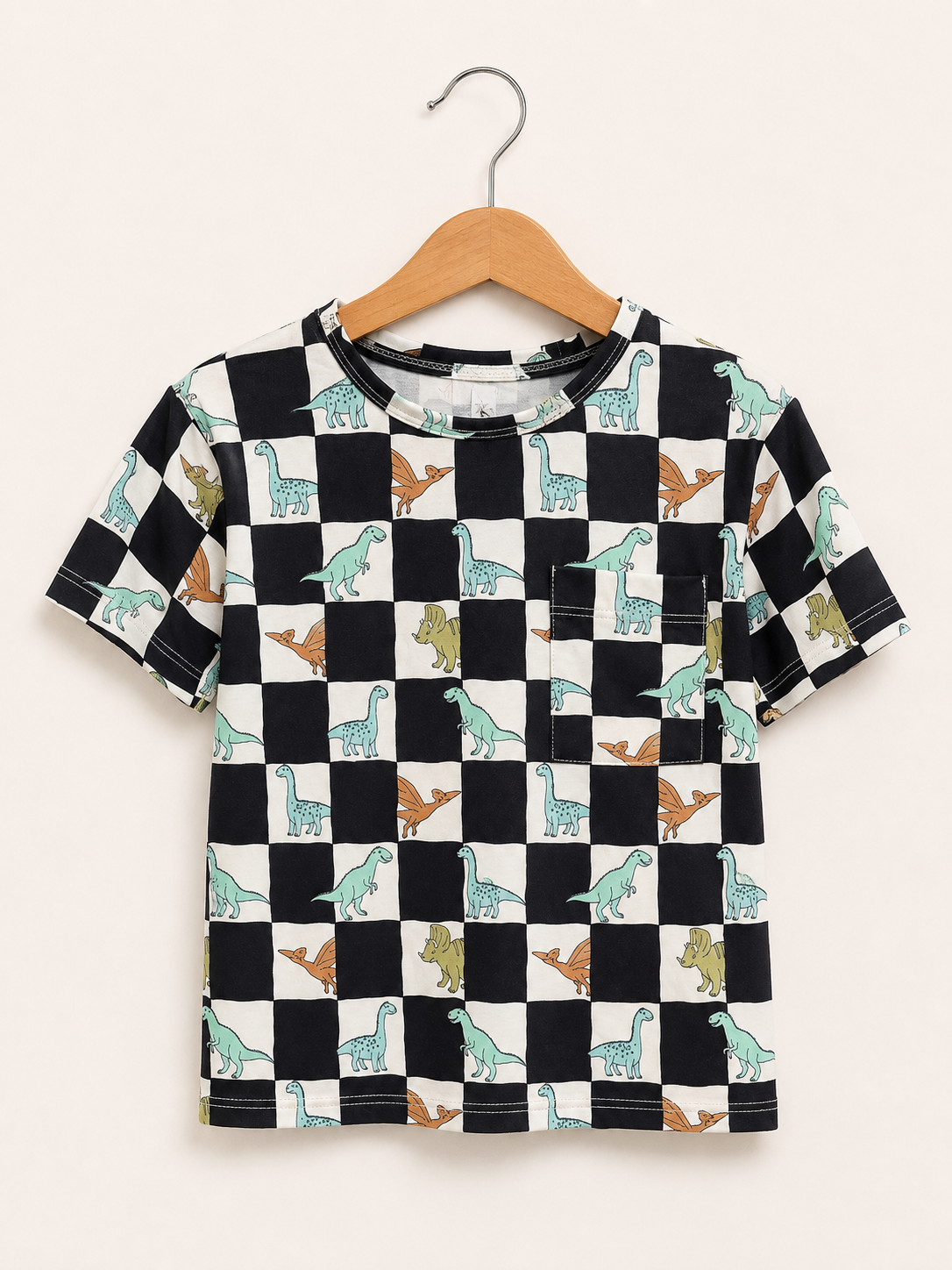 Checkered Dinosaur Pocket Tee