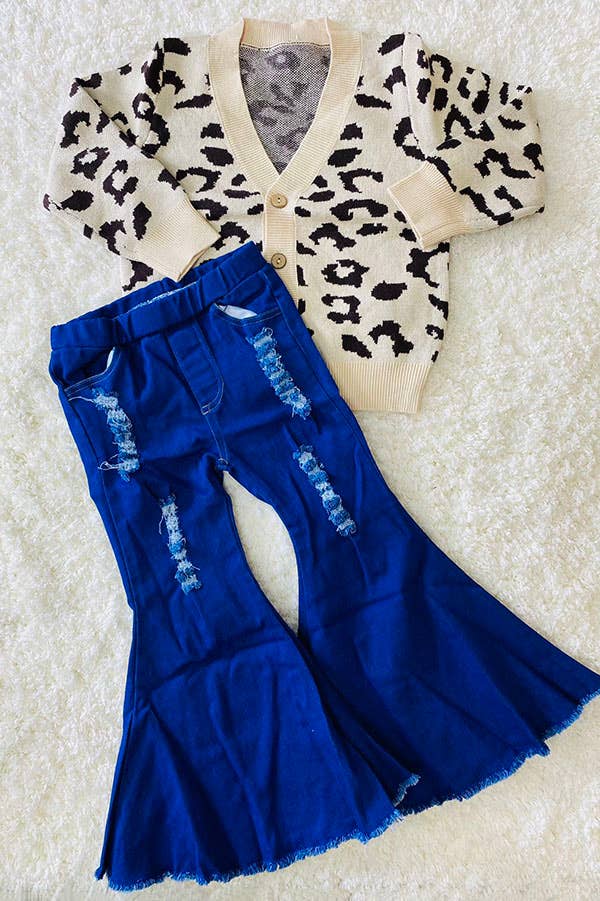 Distressed Royal Blue Bell Bottom Jeans