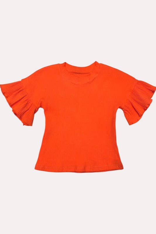 Orange Ruffle Short Sleeve Girls Top