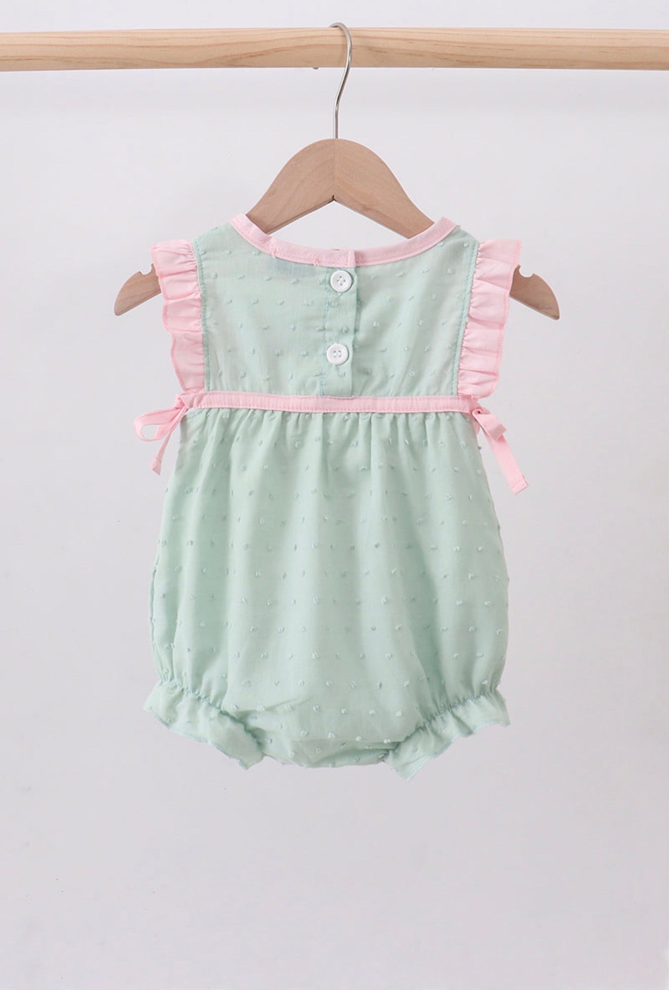 Green Swiss Dot Cross Sheep Ruffle Bubble