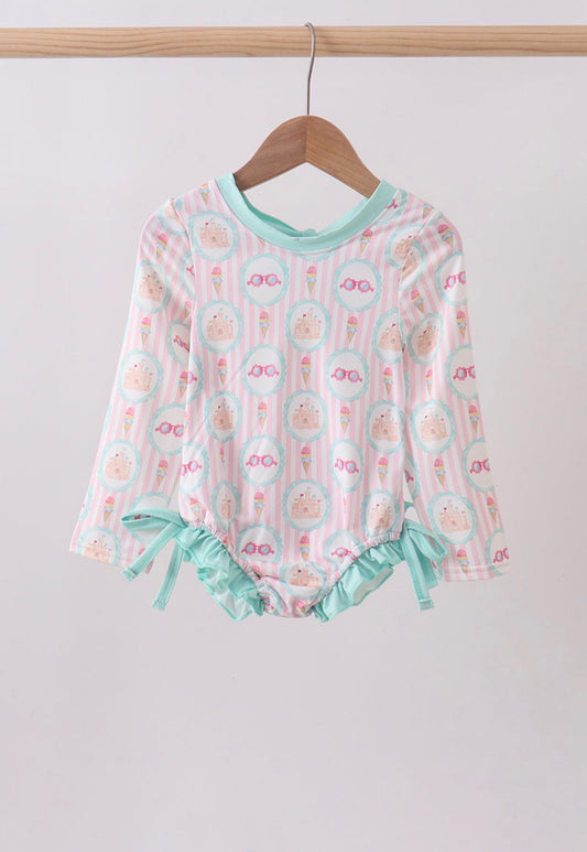 Green Castle Cream Ruffle Rashguard