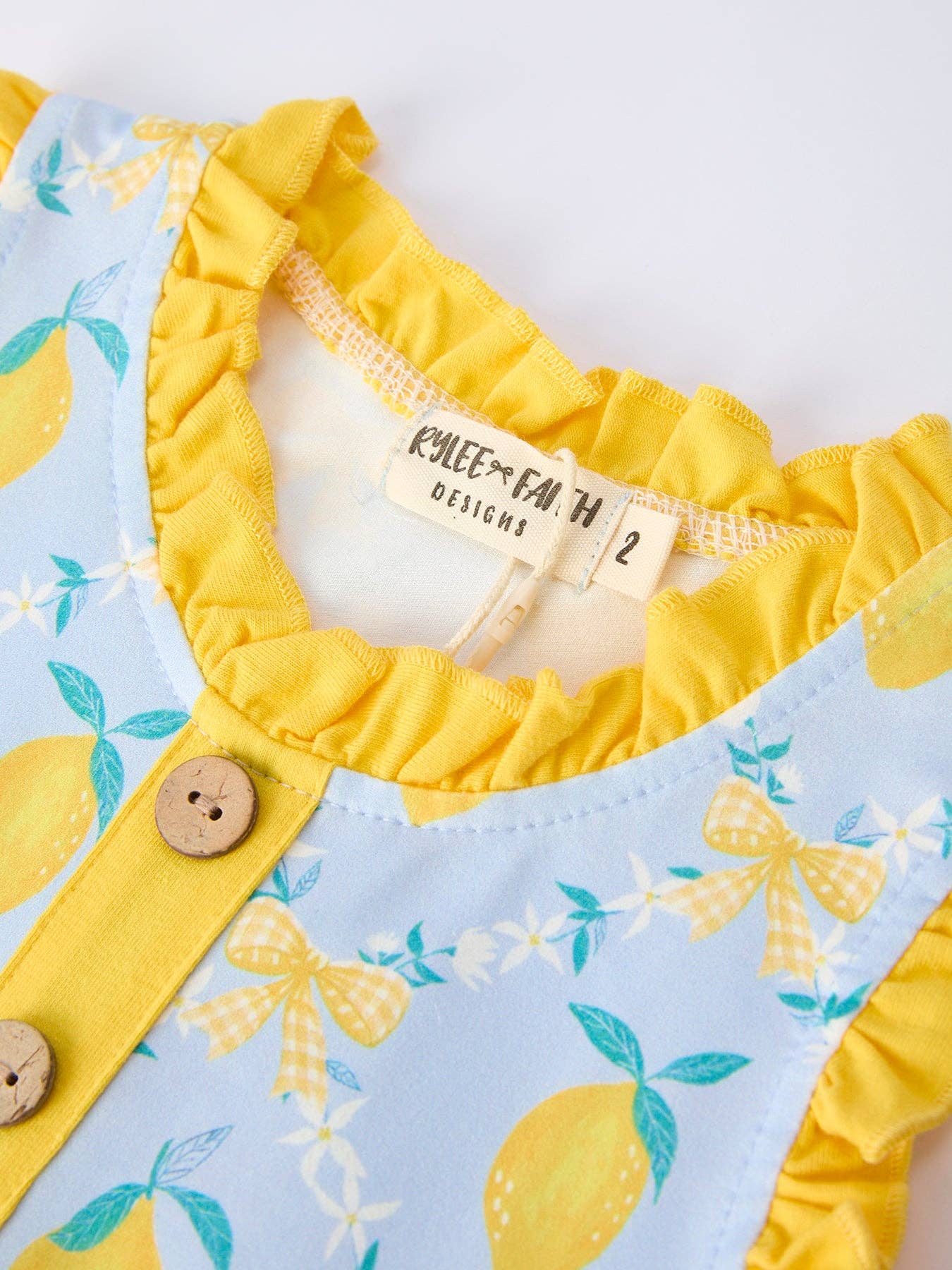Lemon Floral Print Girl Sleeveless Ruffle Dress