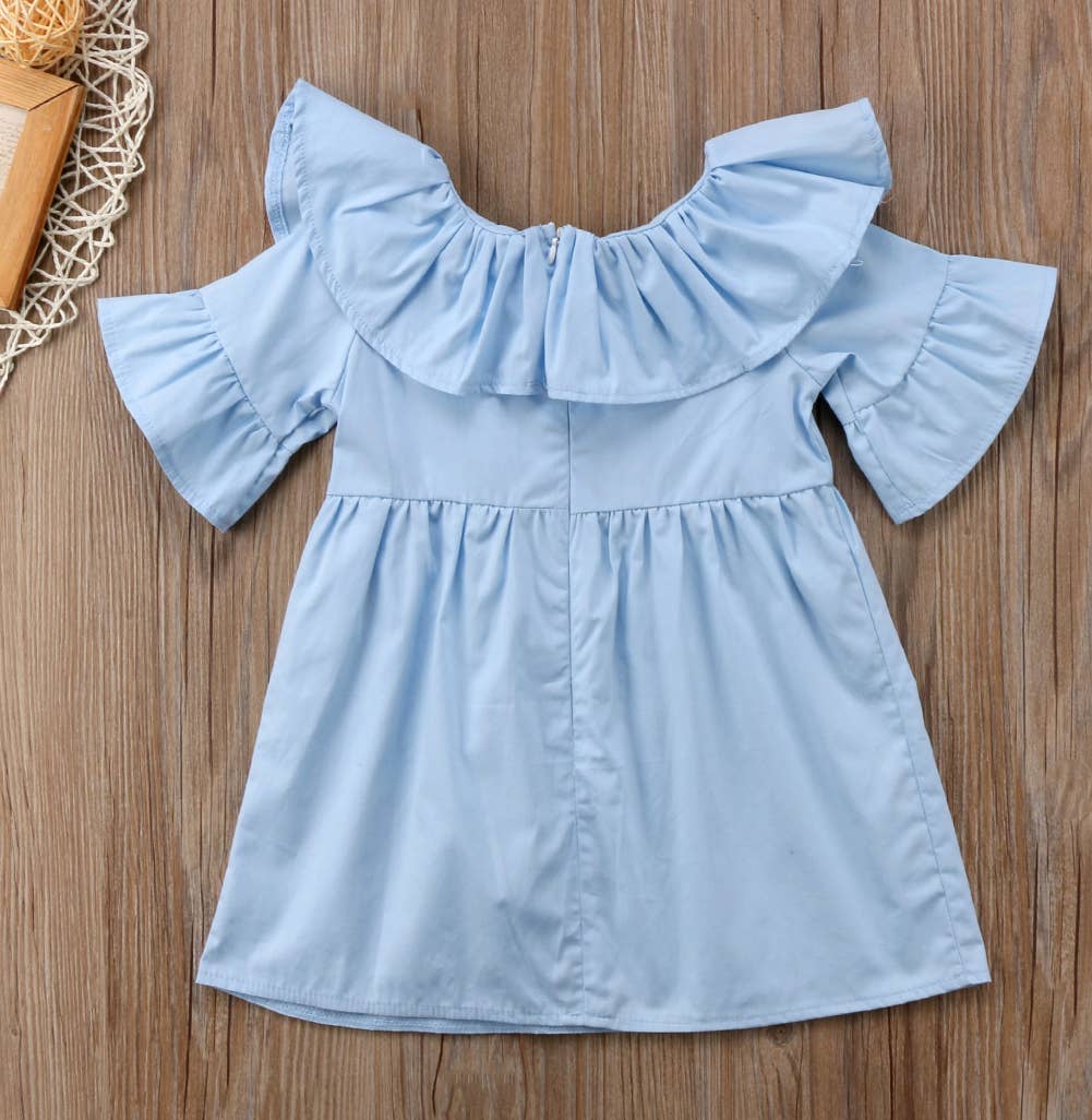 Blue Ruffle Bell Sleeve Mini Dress