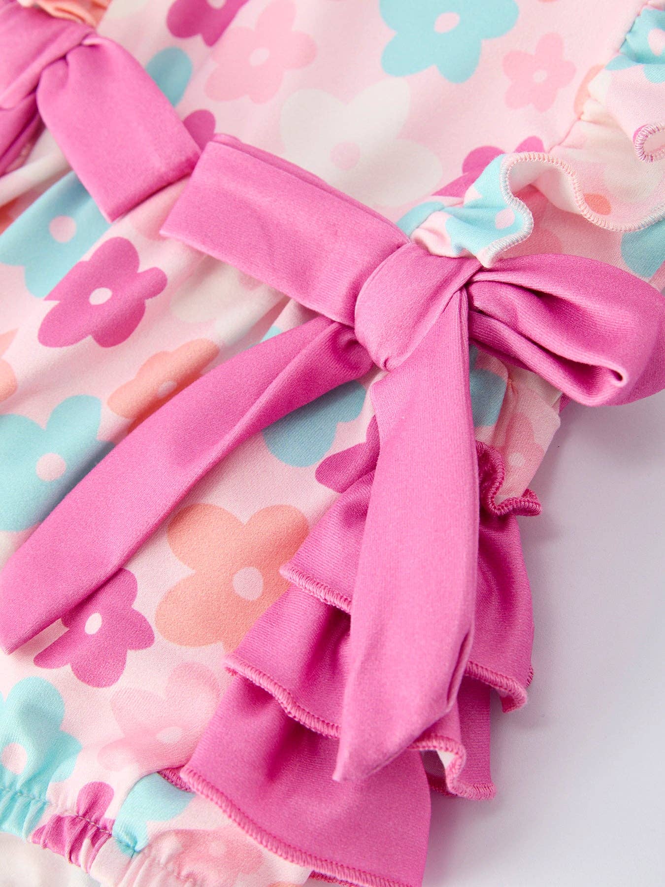 Colorful Floral Ruffle Girls Romper