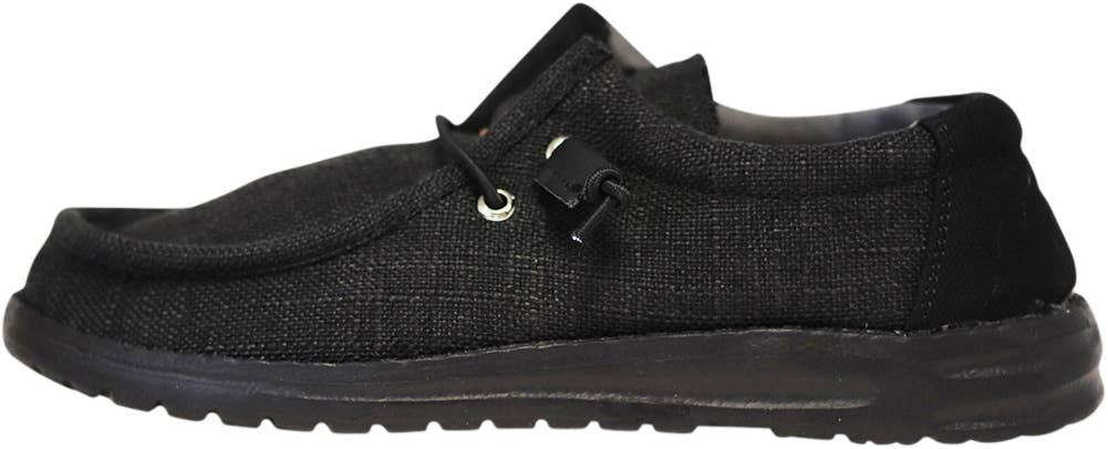 Norty Boys Black Lace Canvas Boat Shoes