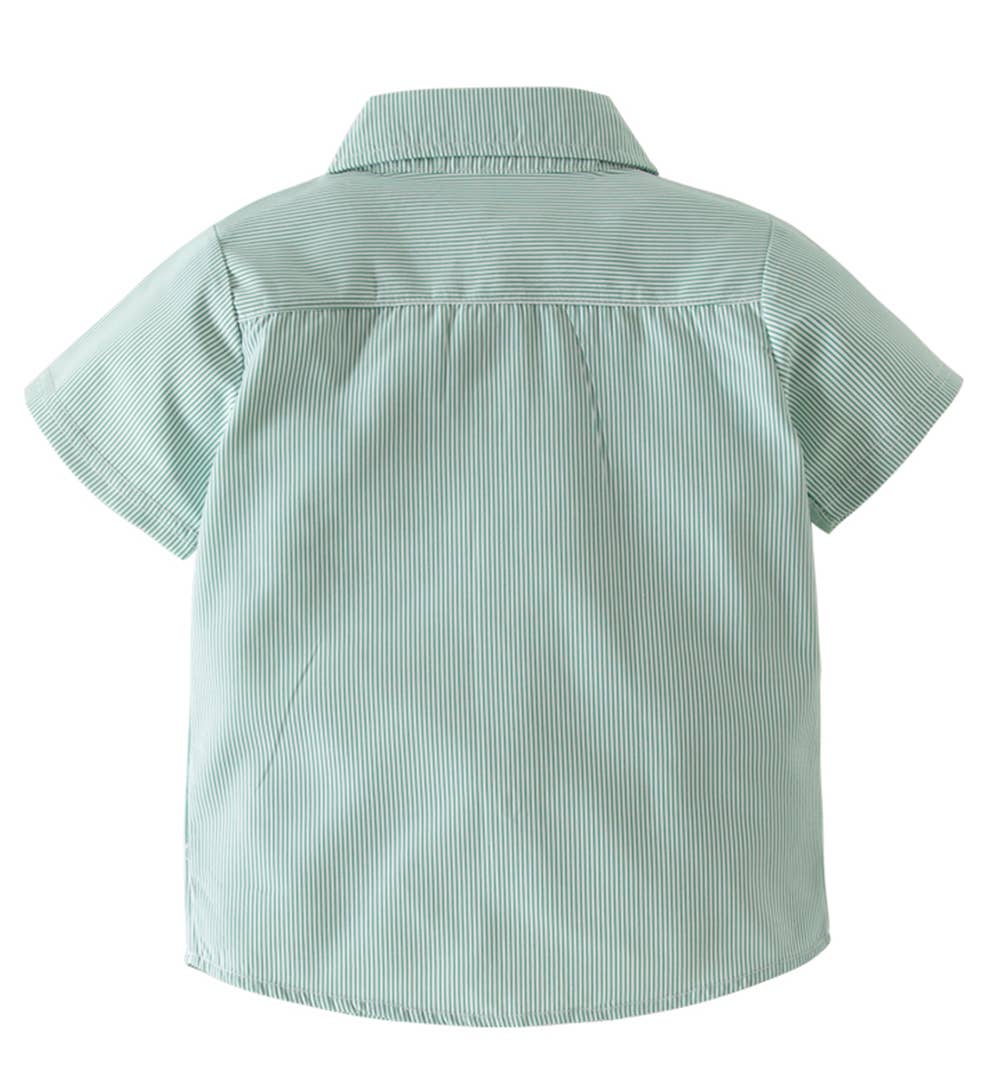 Button-Down Short-Sleeve Dress Shirt: Green Stripe