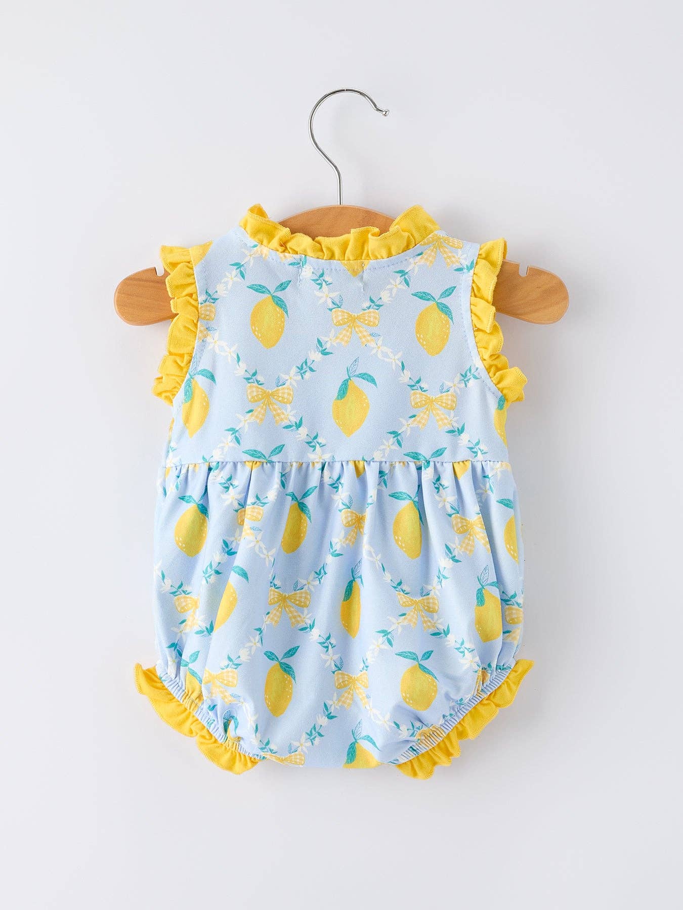 Lemon Floral Print Girl Sleeveless Ruffle Romper