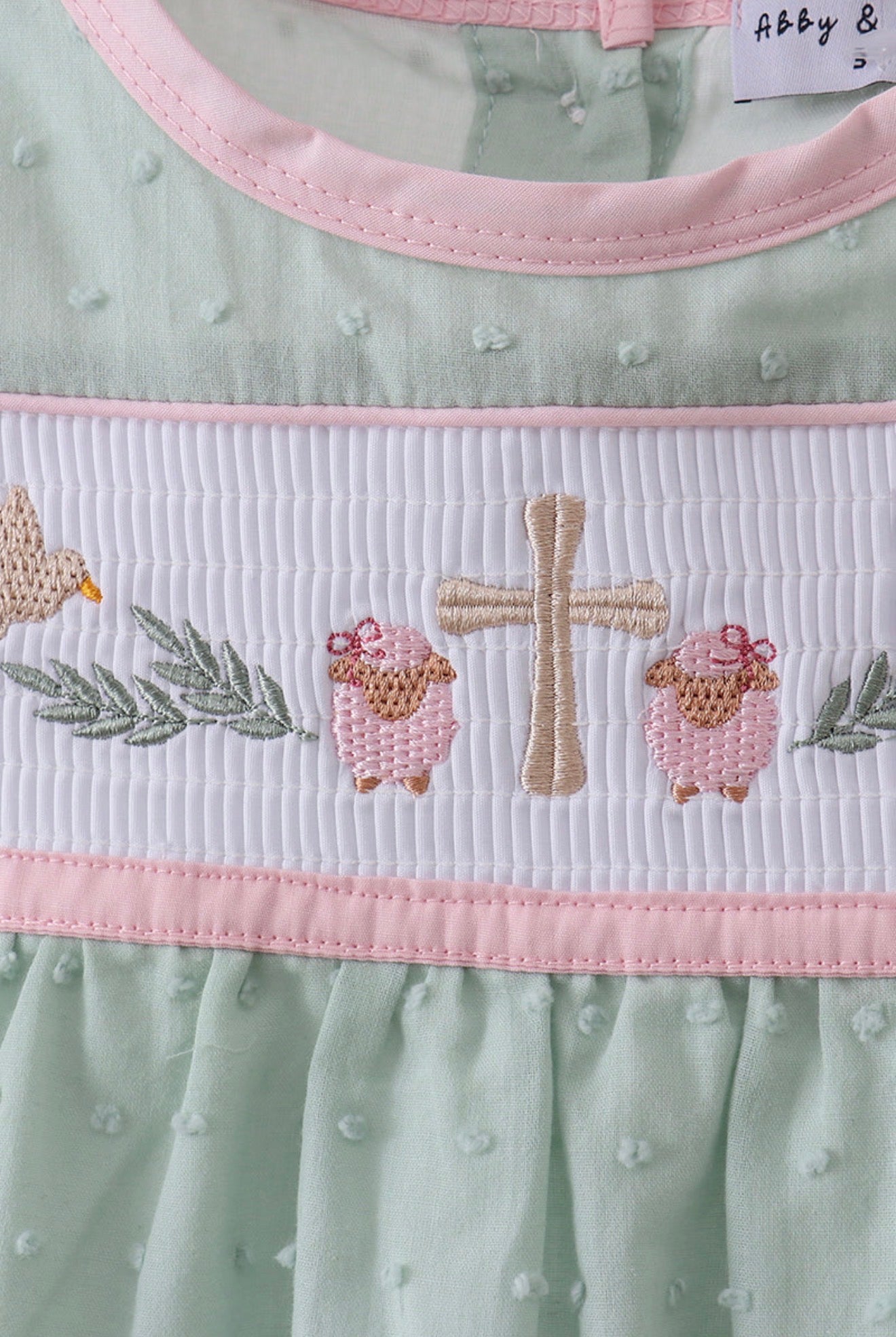 Green Swiss Dot Cross Sheep Ruffle Dress