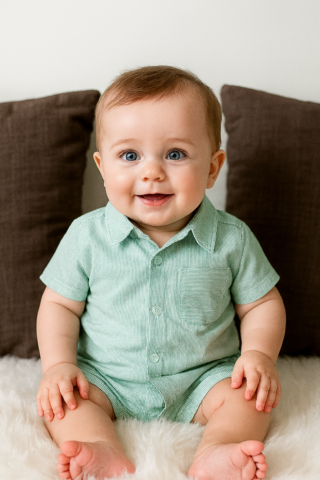 Button-Down Short-Sleeve Dress Shirt: Green Stripe