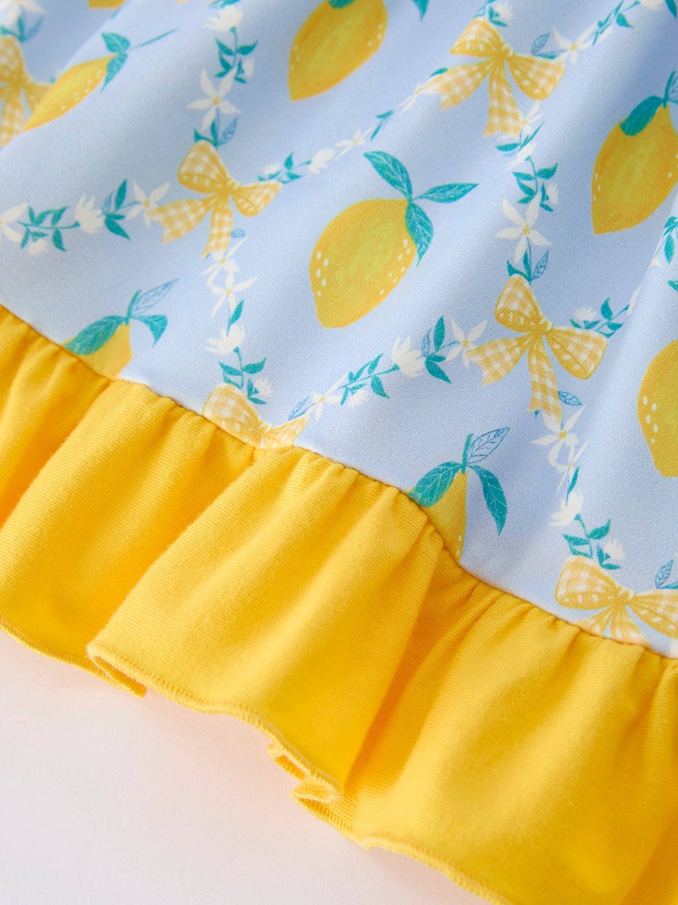 Lemon Floral Print Girl Sleeveless Ruffle Dress