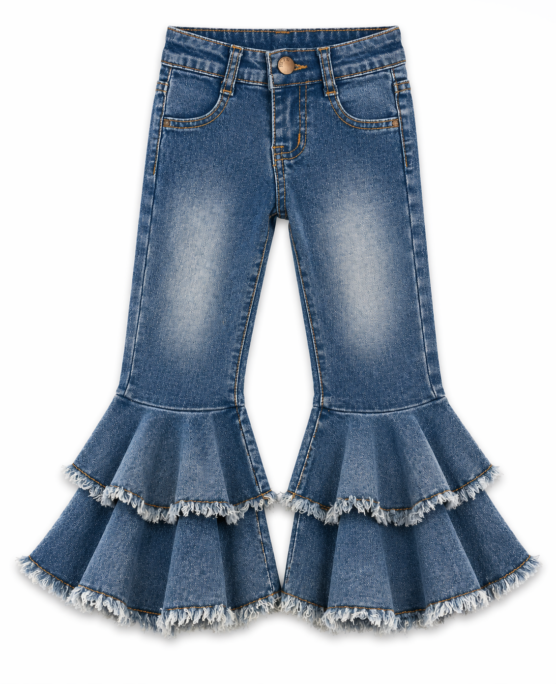 Tiered Double Ruffle Bell Bottoms: Medium