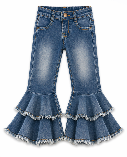 Tiered Double Ruffle Bell Bottoms: Medium