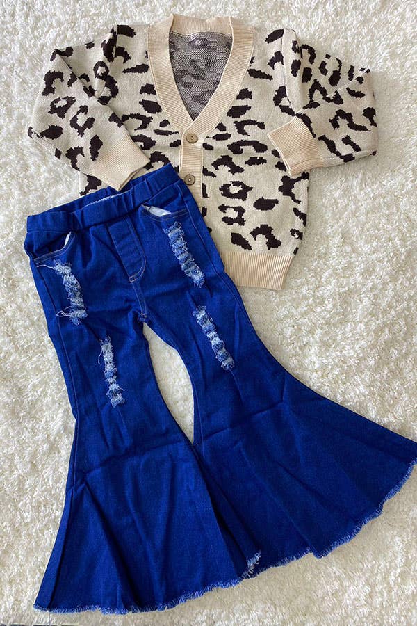 Distressed Royal Blue Bell Bottom Jeans