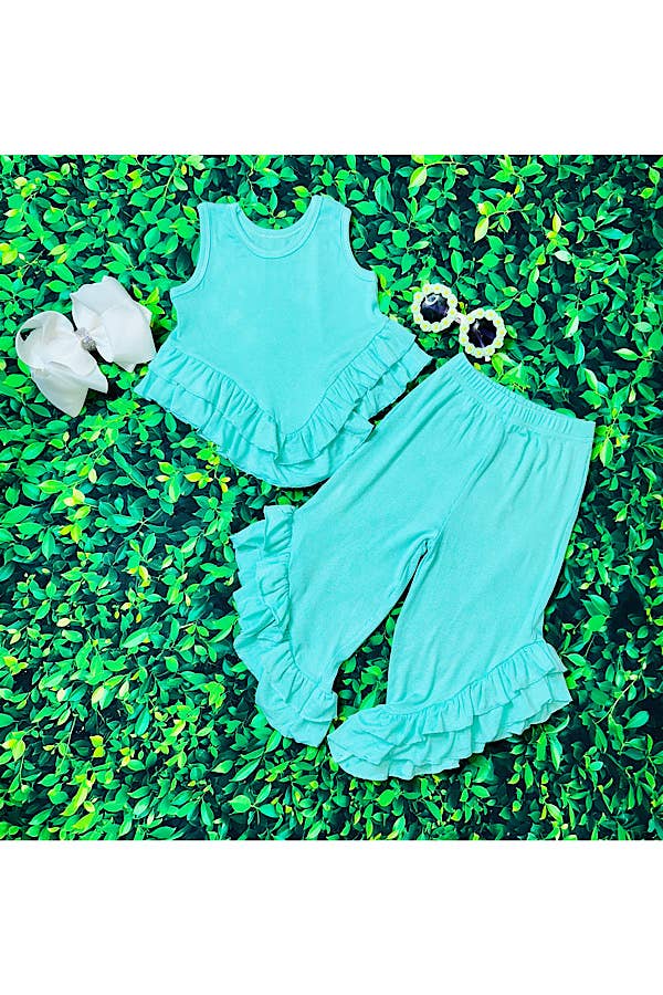 Aqua Ruffle Top w/ Flare Bottoms Set