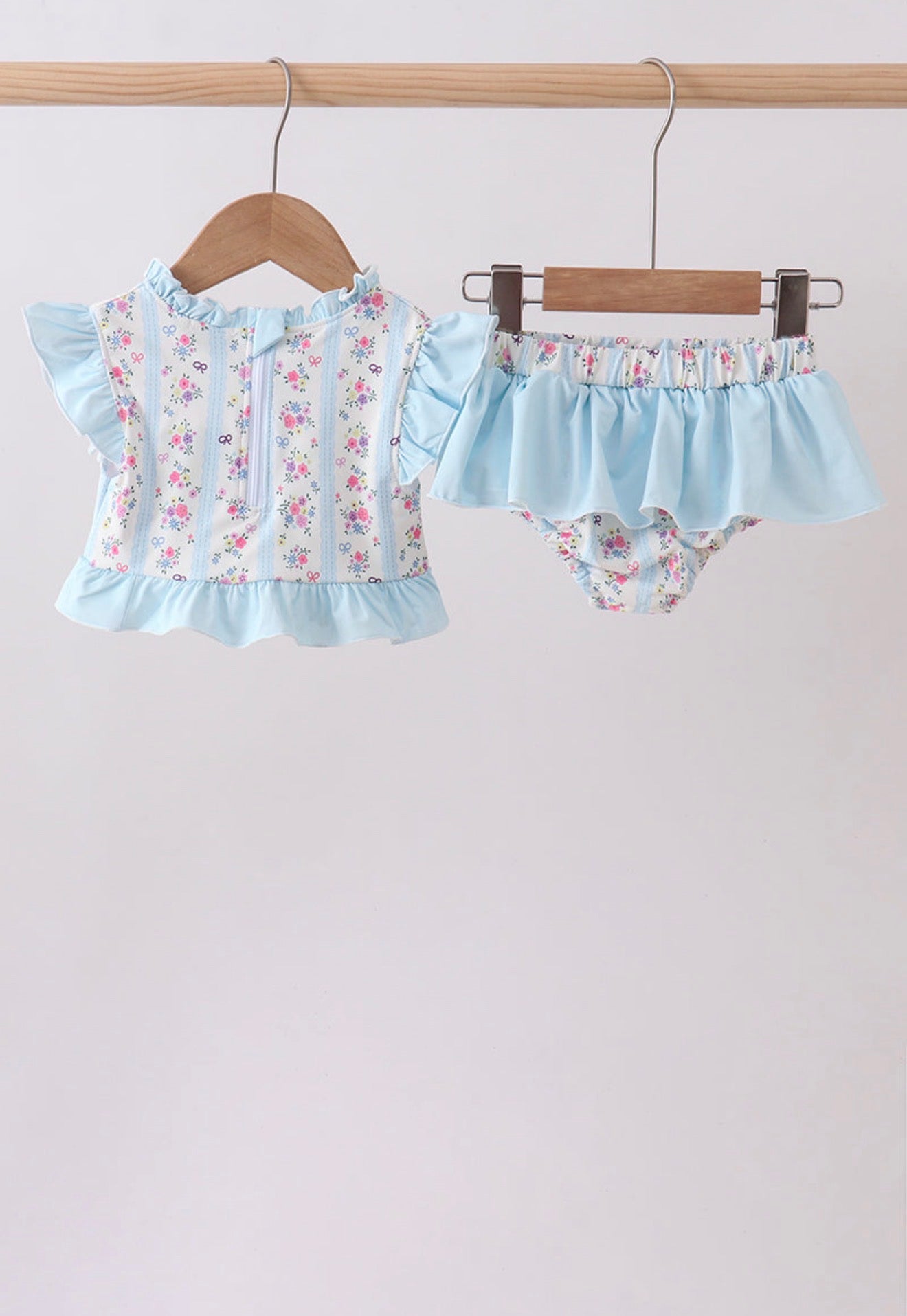Blue Floral Ruffle 2 Piece Swimsuit