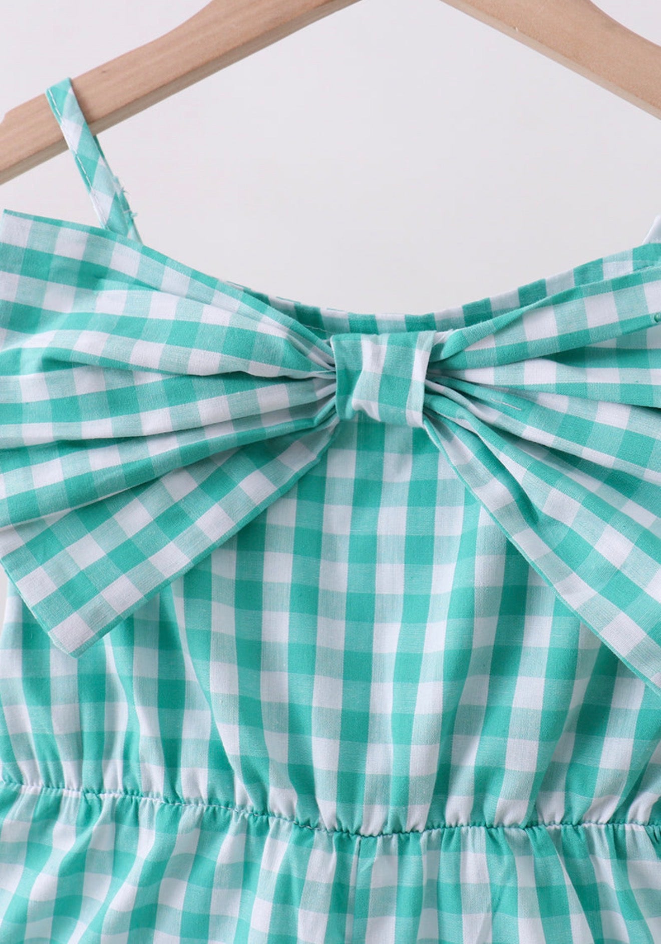 Green Bow Gingham Jumpsuit