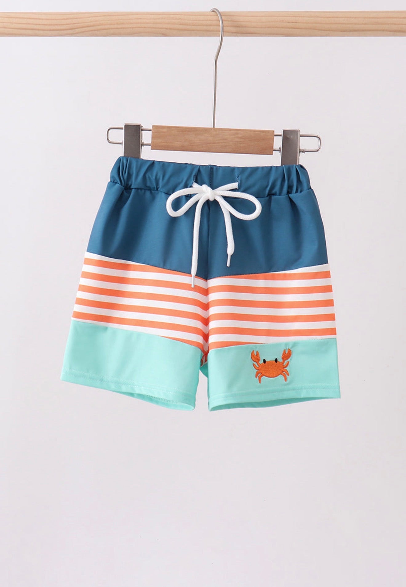 Blue & Orange Stripe Crab Swim Trunks
