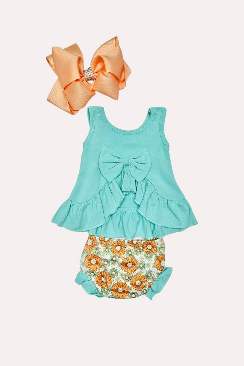 Aqua Tank Top & Flora Print Bloomer Set