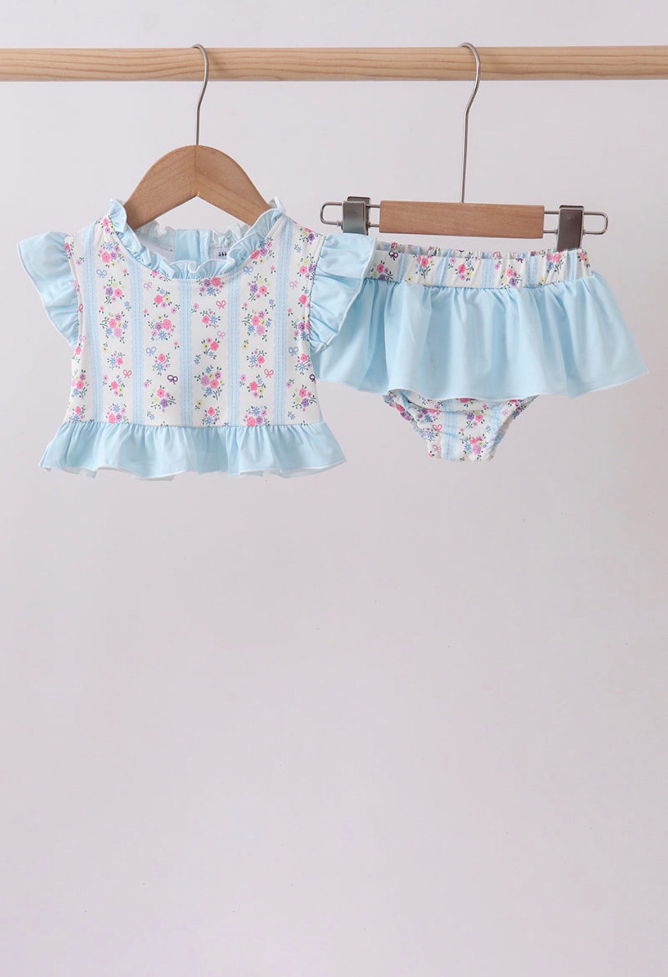 Blue Floral Ruffle 2 Piece Swimsuit
