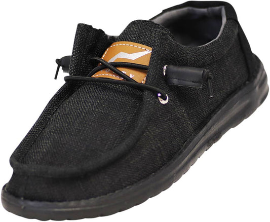 Norty Boys Black Lace Canvas Boat Shoes