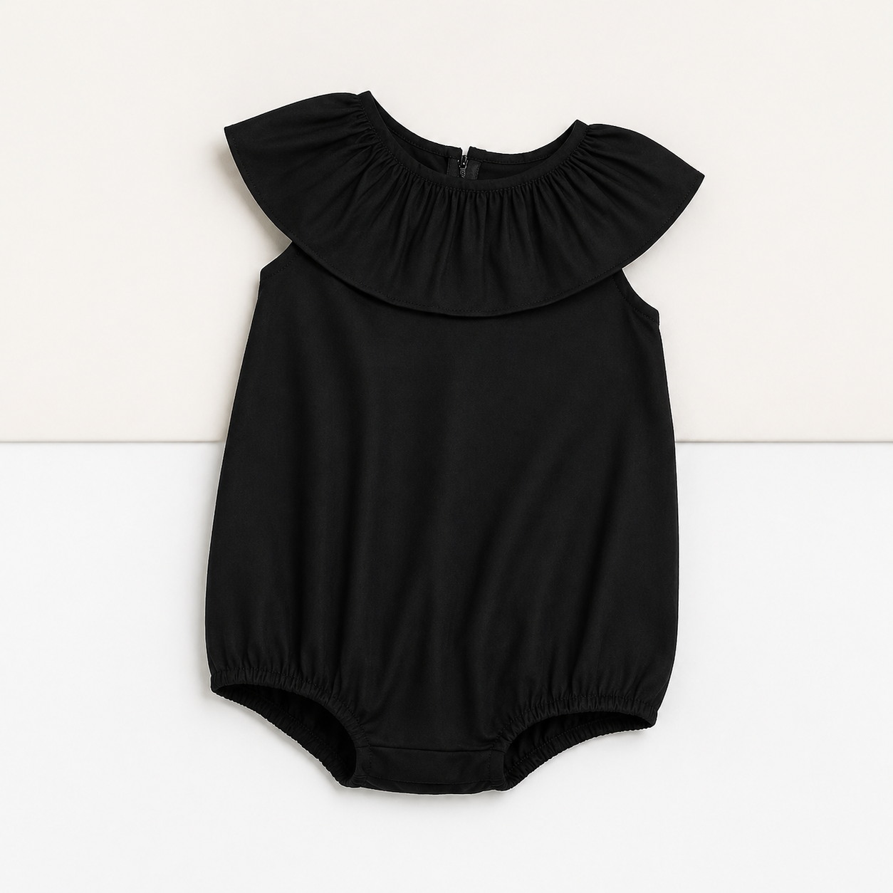 Black Ruffle Neckline Sleeveless Baby Romper