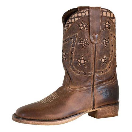 TuffRider Youth Rocky Mountain Star Snake Printed Square Toe Western Boots: Brown