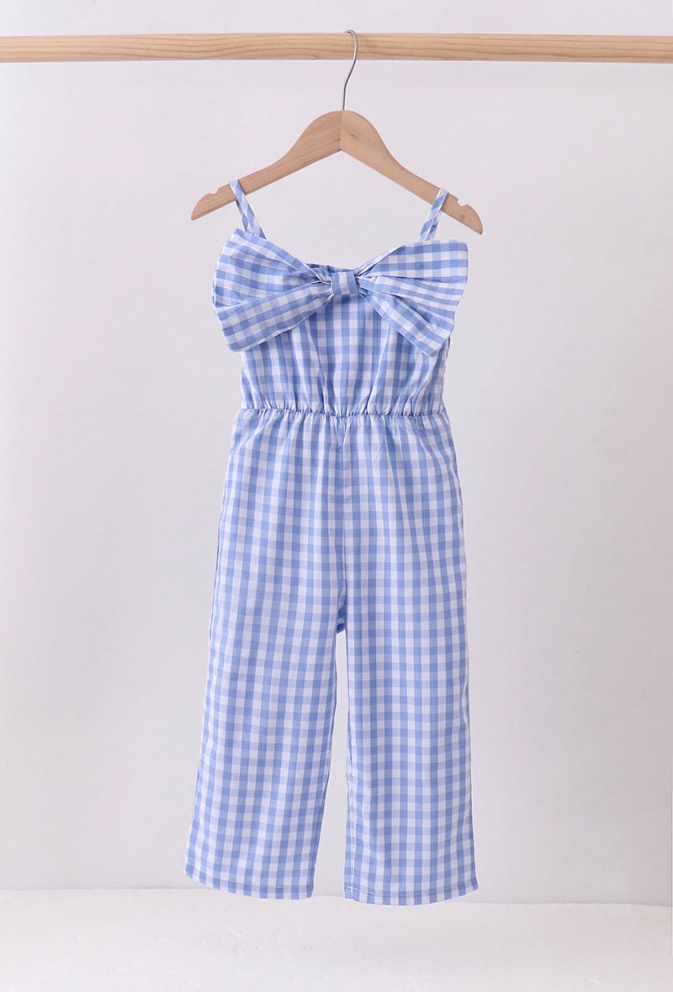 Blue Bow Gingham Jumpsuit