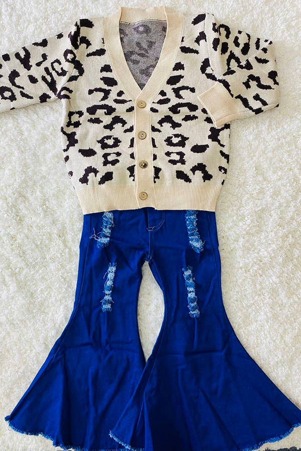 Distressed Royal Blue Bell Bottom Jeans