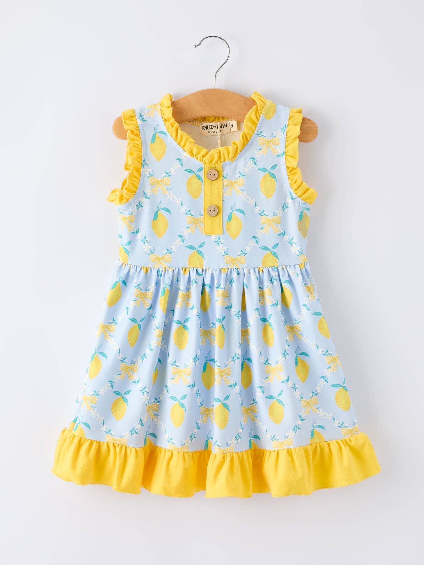 Lemon Floral Print Girl Sleeveless Ruffle Dress