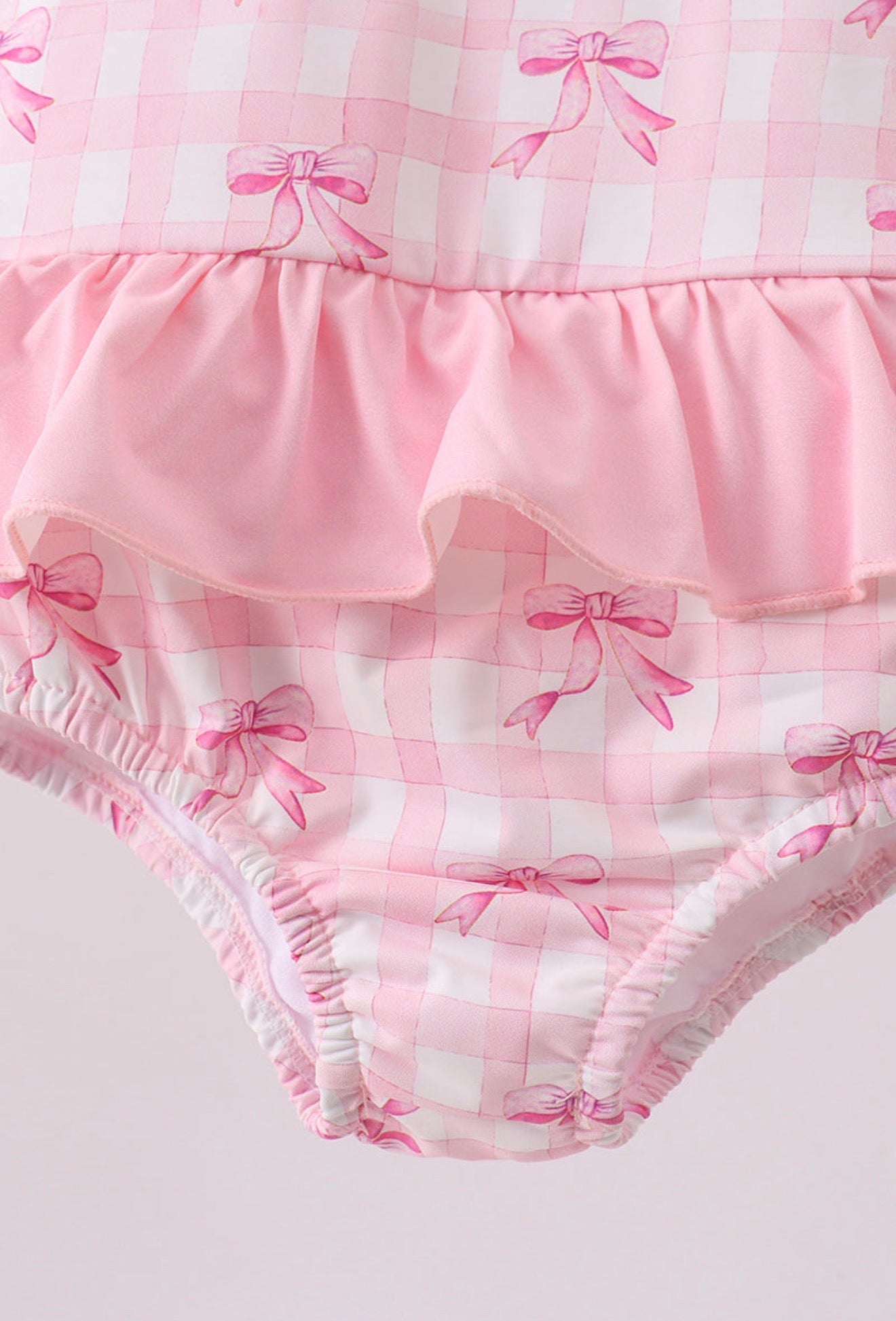 Pink Bow Print Ruffle One Piece Swimsuit