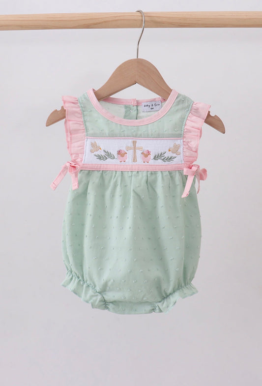 Green Swiss Dot Cross Sheep Ruffle Bubble