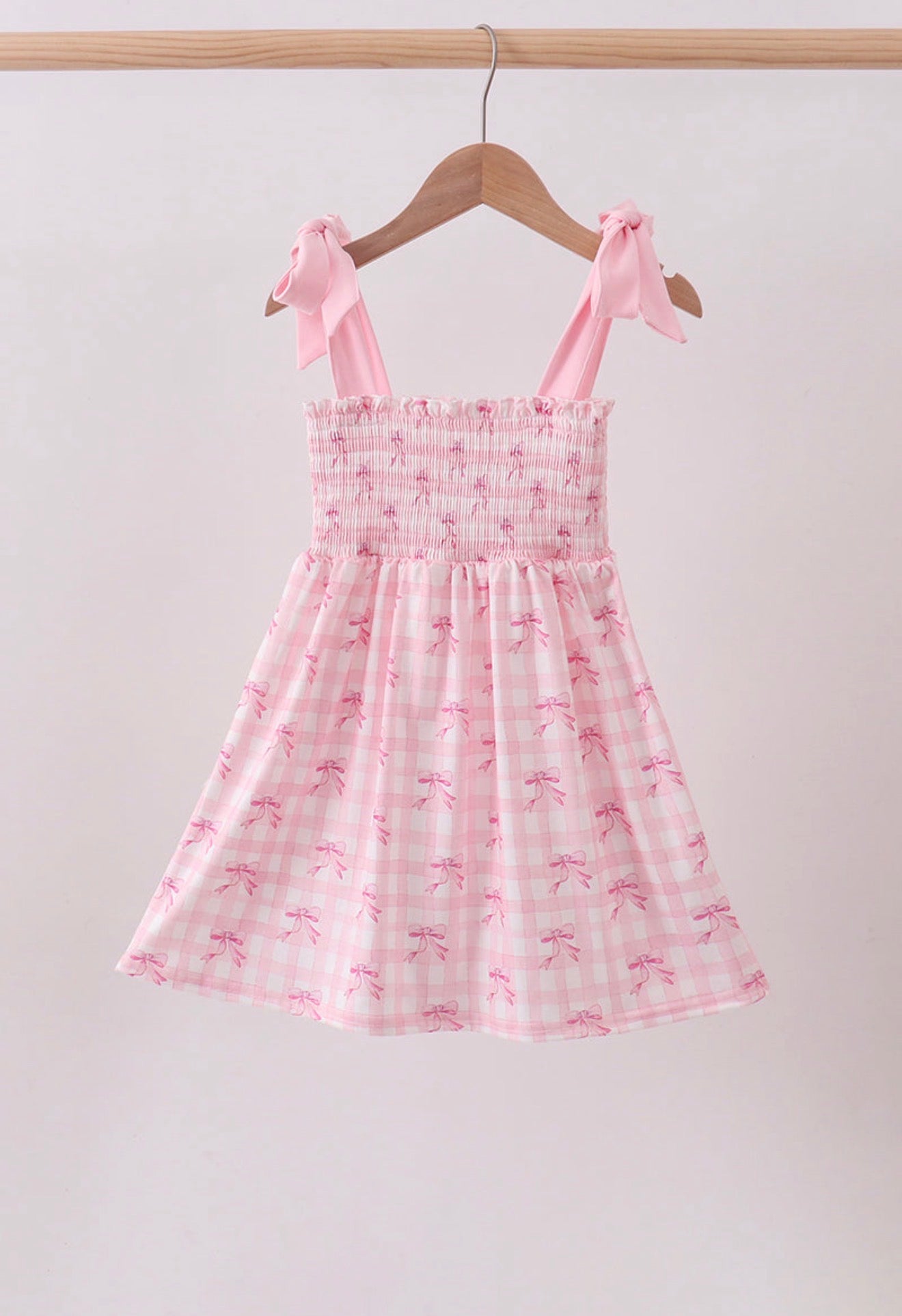 Pink Bow Smocked Ruffle Dress