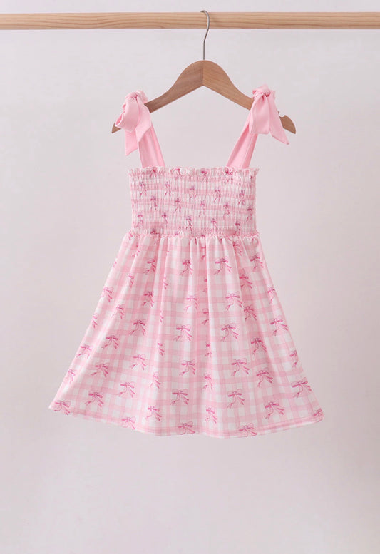Pink Bow Smocked Ruffle Dress