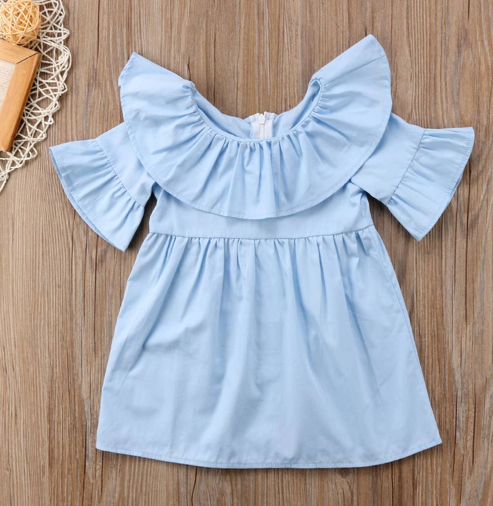 Blue Ruffle Bell Sleeve Mini Dress