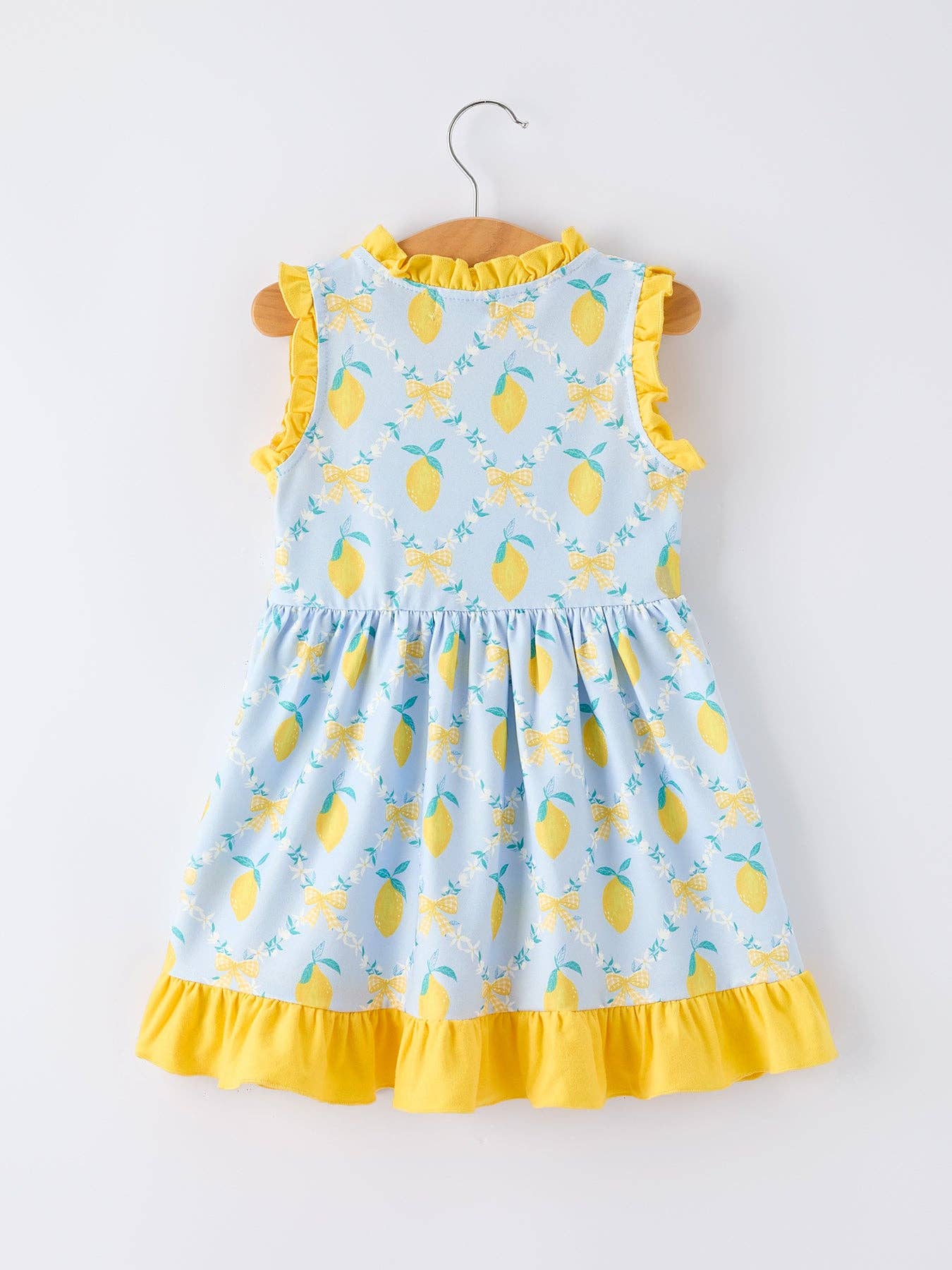 Lemon Floral Print Girl Sleeveless Ruffle Dress