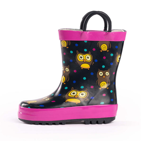 NORTY Girls Black Owls Rain Boots
