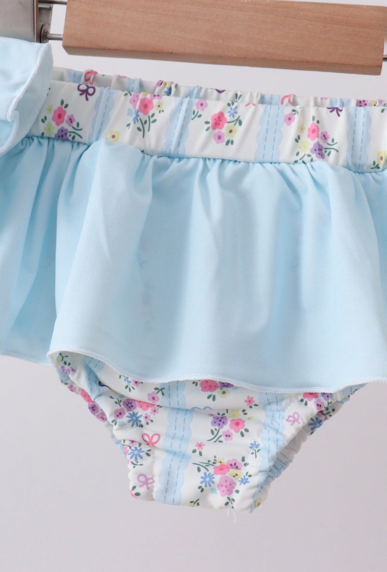 Blue Floral Ruffle 2 Piece Swimsuit