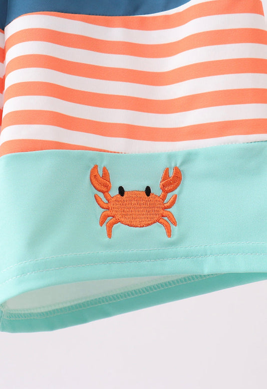 Blue & Orange Stripe Crab Swim Trunks