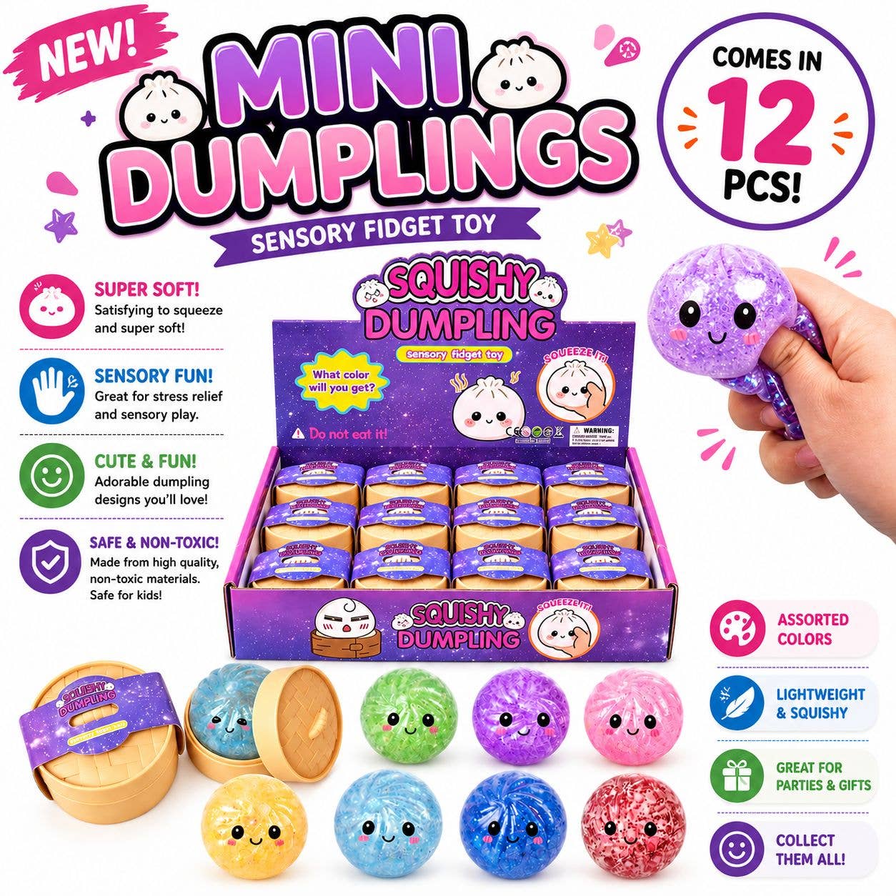 Mini Dumplings – Cute Sensory Squishies (Glitter Edition)
