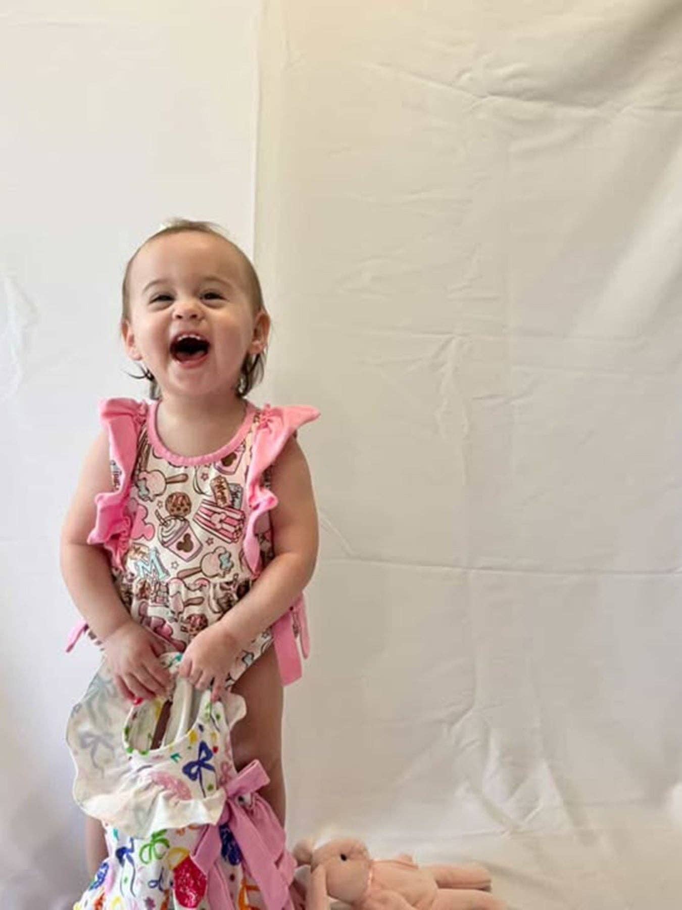 Sweet Treat Print Girls Short Sleeve Romper
