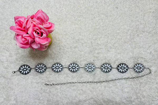 Jeweled Adjustable Belt: White