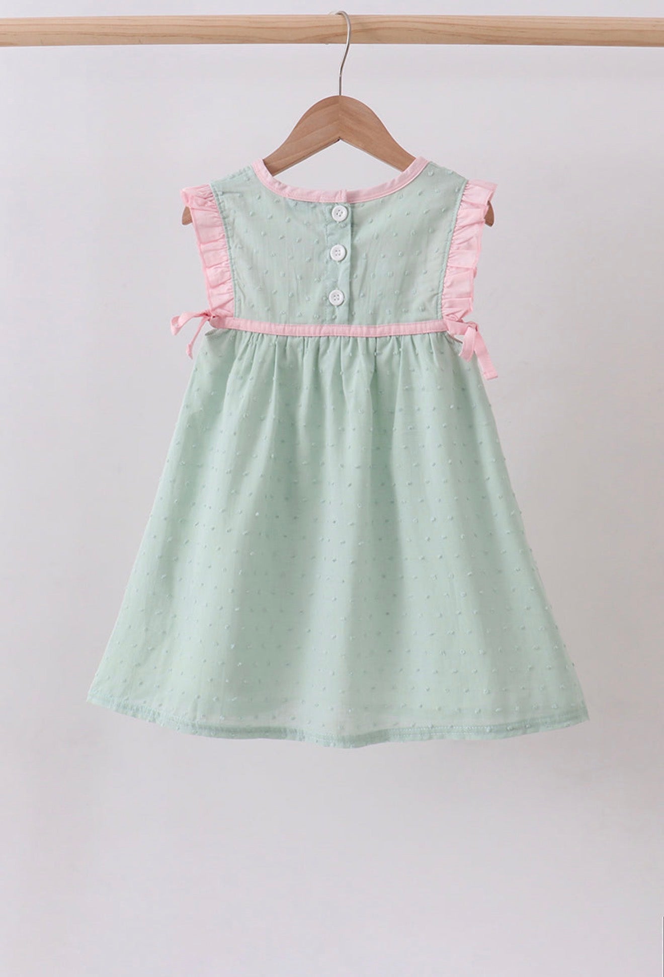 Green Swiss Dot Cross Sheep Ruffle Dress